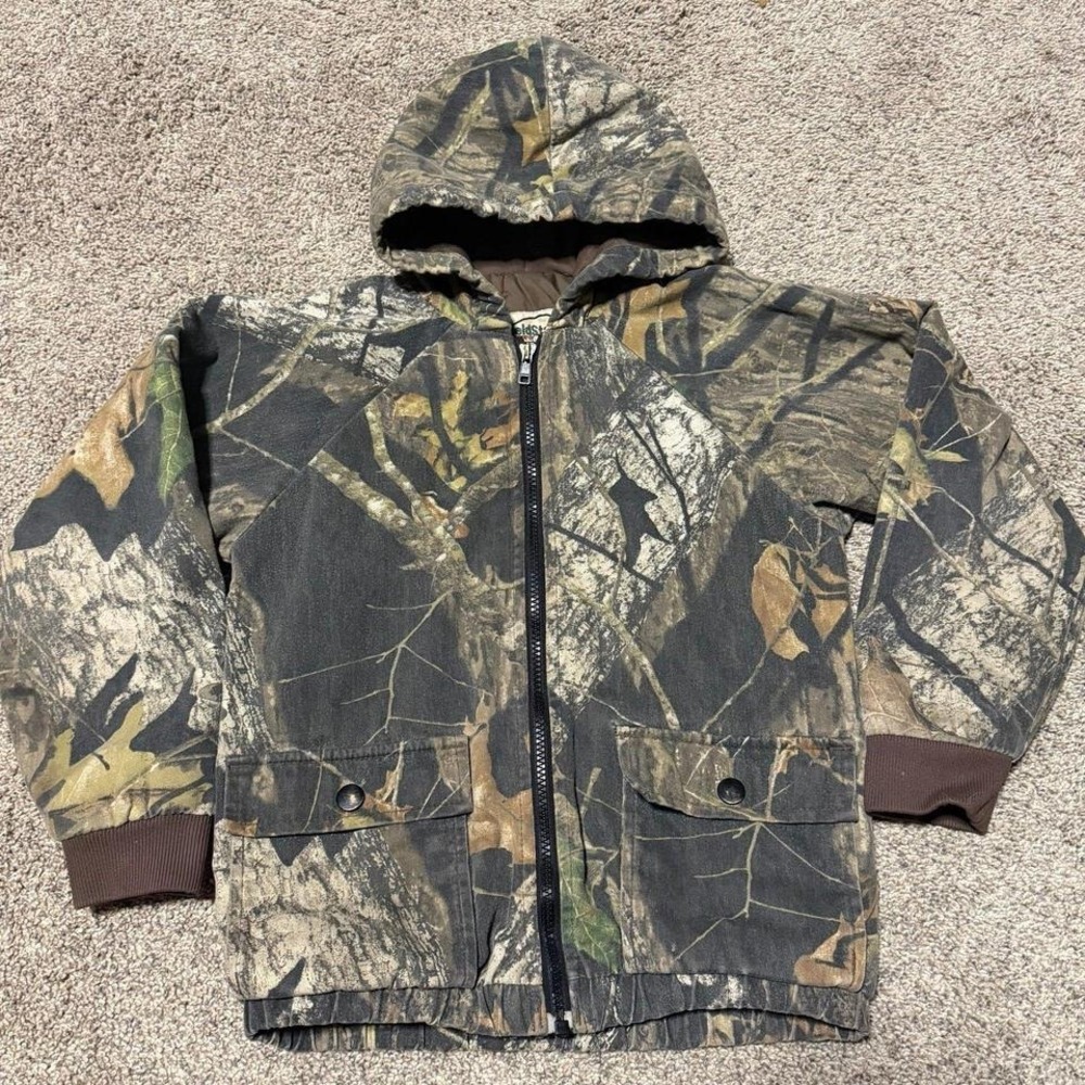 Youth Fieldstaff‎ Mossy Oak Camo Hooded Jacket Insulated Zip Up Hunting Coat M